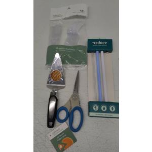 Set Of 4: Straws, Plastic Cutlery, Pie Server, Scissors