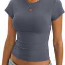 EasyGala Womens Cotton Crop T Shirts Basic Crew Neck Tee Fitted Going Out Tops Summer Cute Gym Workout Clothes 2026 (Gray, L)