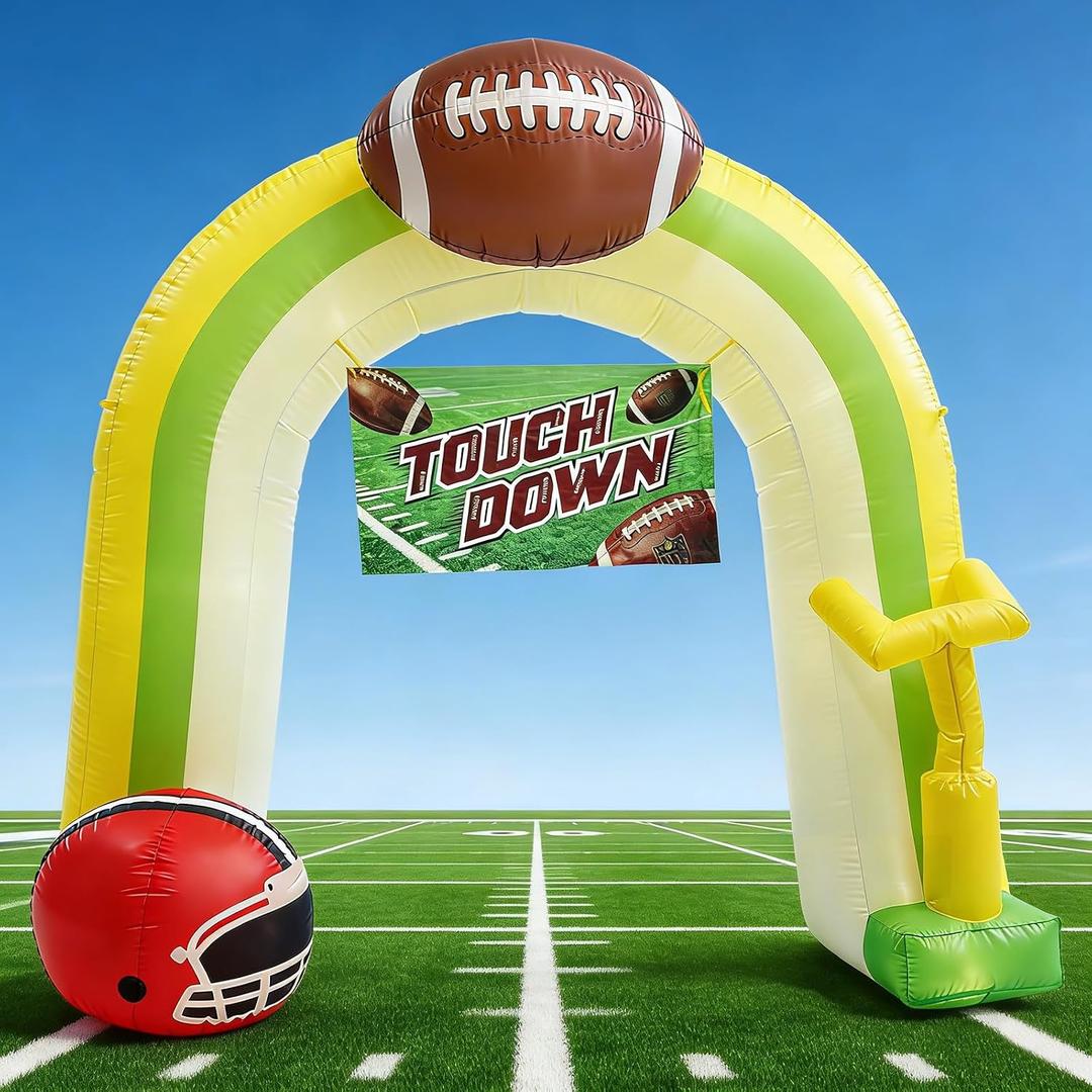 9FT Giant Football Inflatable Arch Goal Post Inflatable Outdoor Yard Decorations with Helmet Football Birthday Party Decor for Game Day Tailgate Fans Sports Party Supplies