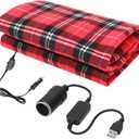 Tuanse Car Electric Blanket 12v Heated Blanket with Temperature Controller, USB Adapter, Car Outlet Adapter, Cold Weather Tailgating and Emergency Kit (Black Red,Plaid)