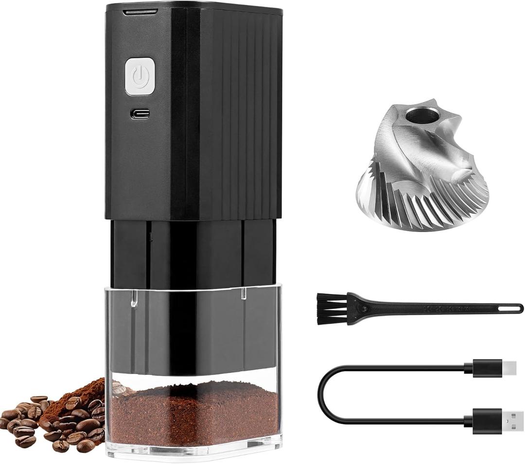 VEVOK CHEF Portable Electric Coffee Grinder,Adjustable Stainless Steel Burr Coffee Bean Mill,One-Button Grinder with USB Rechargeable,AutoStop for Espresso to French Press,for Outdoor Use(Black)