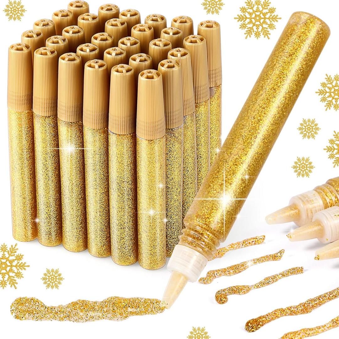 Cholemy 30 Pcs Glitter Glue Pens Glitter Stick Set for Crafts Washable Markers Painting Pens for DIY Arts Projects Scrapbooking Holiday Greeting Card Decorating Supplies (Gold)