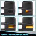 Smoked Lens Sequential Signal Tow Mirrors Compatible with 2007-2021 Toyota Tundra & 2008-2017 Toyota Sequoia, Heated Extended Trailer Towing Side Mirror w/Backup Light(w/o BSM), Black Housing