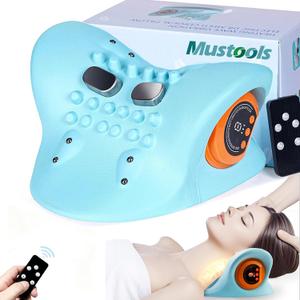 2026 New Neck Massager Relaxer Electric with Heat, 3 Modes, 26°Angle Cervical Pillow Traction Massager, 4D Portable Heated Shoulder Stretcher, Hump Corrector for Neck & Shoulder Comfort Blue