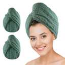 Dolwis Microfiber Hair Drying Towel - 2Packs Waffle Long Hair Head Turban Wraps Terry Cloth Fast Absorbent Dry Anti Frizz Twist Plopping Curly Shower Turban for Women Wet Hair (Green)