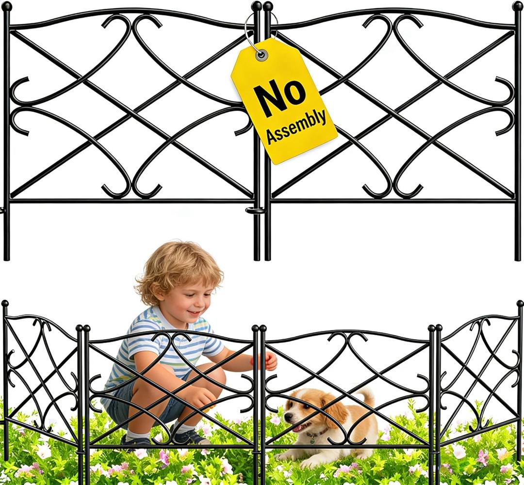 AMAGABELI GARDEN & HOME 5 Panels 32in(H)10ft(L) Decorative Garden Fences and Borders for Dogs Rustproof Metal No Dig Fence Panels Garden Edging Border for Animal Barrier Flower Beds Yard Patio
