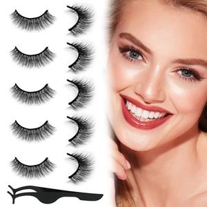4 Pairs Long Self Adhesive Eyelashes, False Eyelashes Natural Look, Waterproof Lashes with Tweezers, Reusable Self Adhesive Eyelashes, Self Sticking No Glue Lashes for Women