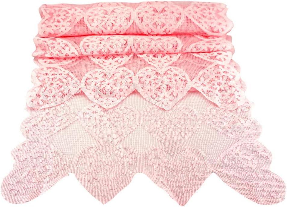 SaktopDeco 14 x 72 Inch Valentines Day Runner Pink Heart Table Runner Lace for Wedding Party Decorations