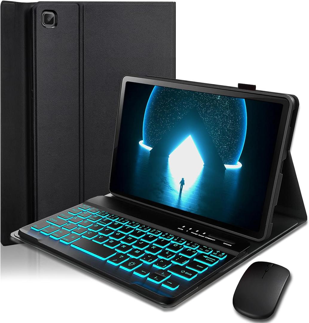 Keyboard Case for Samsung Galaxy Tab A7 Lite 8.7 inch 2021 Cover - 7 Color Backlit Detachable Magnetic Keyboard with Mouse - Black