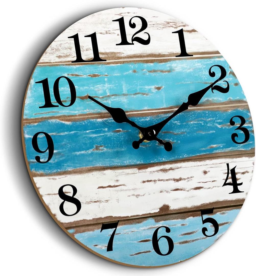 CHYLIN Wall Clock Beach Decor 12 Inch Coastal Nautical Ocean Clocks for Living Room, Silent Non Ticking Wall Clocks Battery Operated Decorative for Kitchen,Bedroom,Bathroom,Home (Blue)