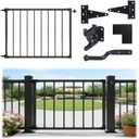 4Ft W Steel Deck Gate Kit for 42" H Railing, Cuttable Black Textured Powder - Coated Outdoor Gate with Latch & Auto-Closing Hinges for Deck, Patio, Garden, Yard, Porch