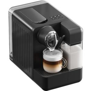 Espresso Machine with Integrated Automatic Milk Frother - Single-Serve Coffee Maker Espresso Capsule Compatible, One Touch Latte & Cappuccino, Single or Double Shot Espresso Maker, Black (Large)