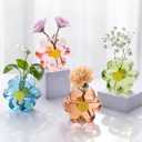 Hewory Unique Small Vases for Flowers: Colorful Vase Set Girly Home Shelf Decor - Cute Glass Bud Vases for Centerpieces Modern Living Room Office Bedroom (Pink & Blue & Green & Amber)