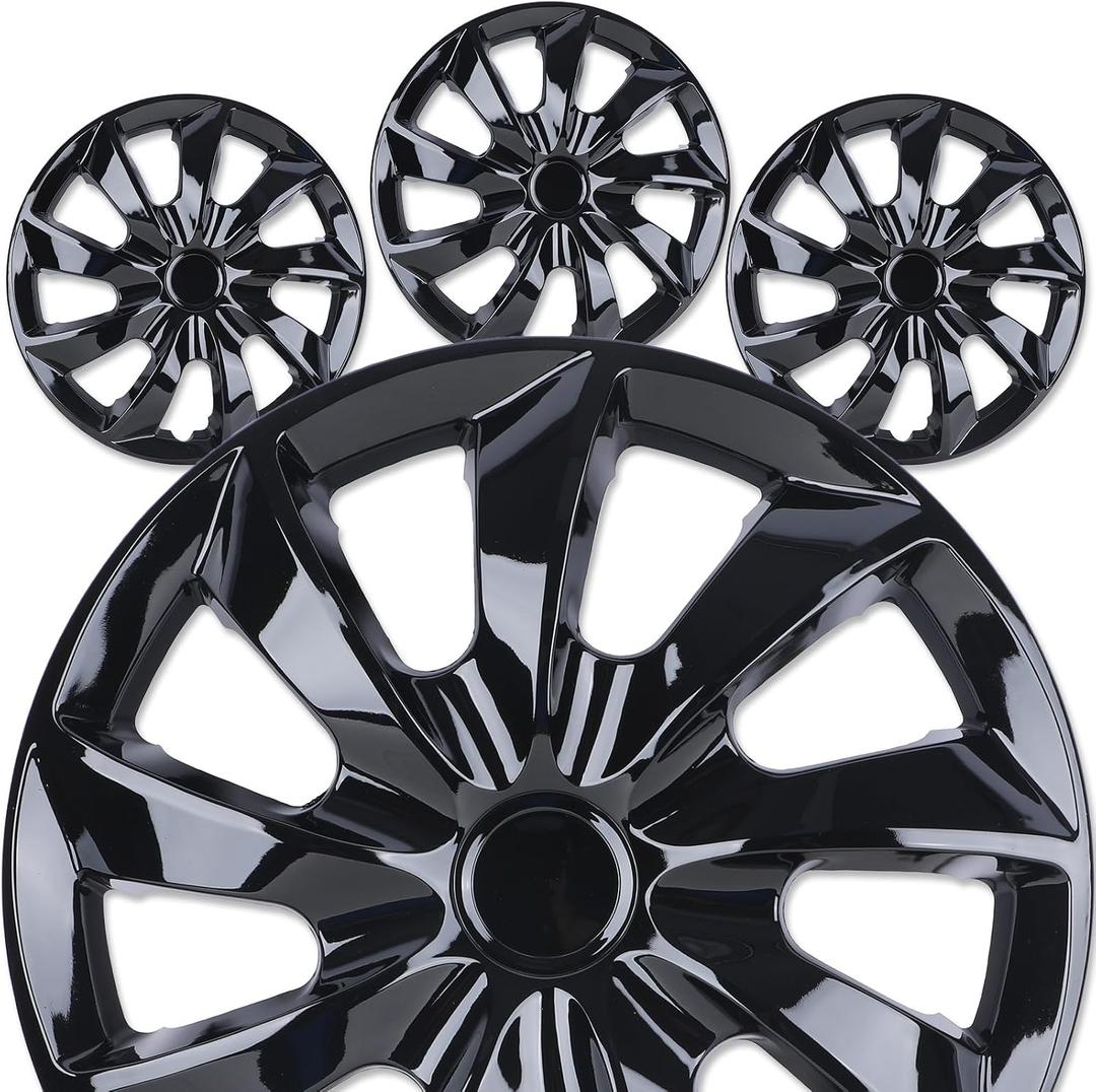 17" Premium Universal Wheel Rim Covers Set of 4 Black Lacquer Hubcaps,ABS&PC Material Hub Protection Accessory,Snap-on Replacement Caps for Car,Pickup Truck,SUV - 17 Inch Black Lacquer
