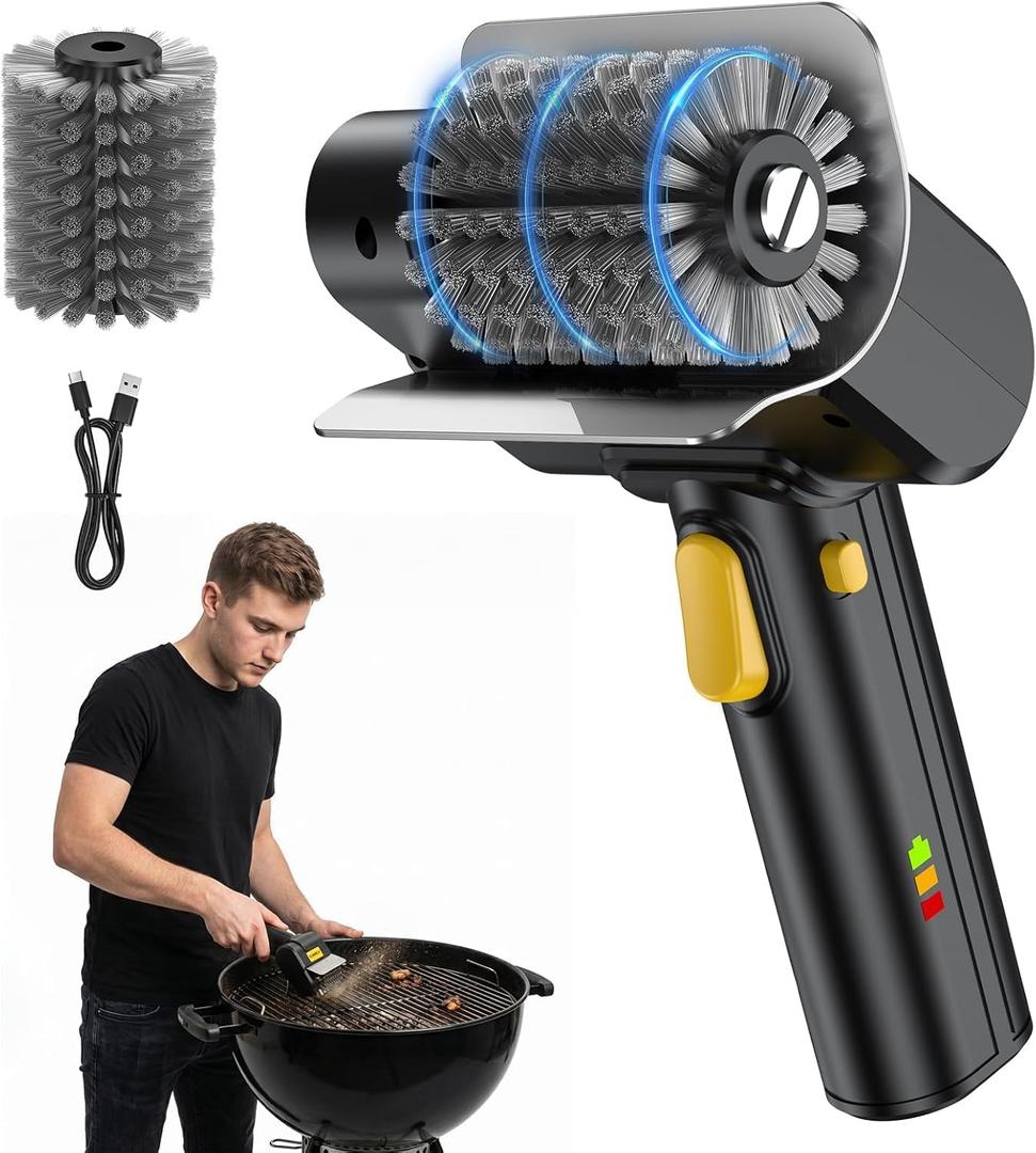 SOARFLY Electric Grill Brush for Outdoor, Cordless Grill Cleaner Brush with 600RPM Motor & 2 Safety Locks, 304 Stainless Steel Brush Head, Lightweight Portable, Grill Cleaning Tools for Barbecue Grate