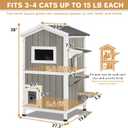 Cat Houses for Outdoor Cats, Weatherproof 2-Story Wooden Cat Shelter for Indoor & Outdoor Cats, Raised Feeding Station, Escape Door, Jumping Platforms, Elevated Floor & Asphalt Roof