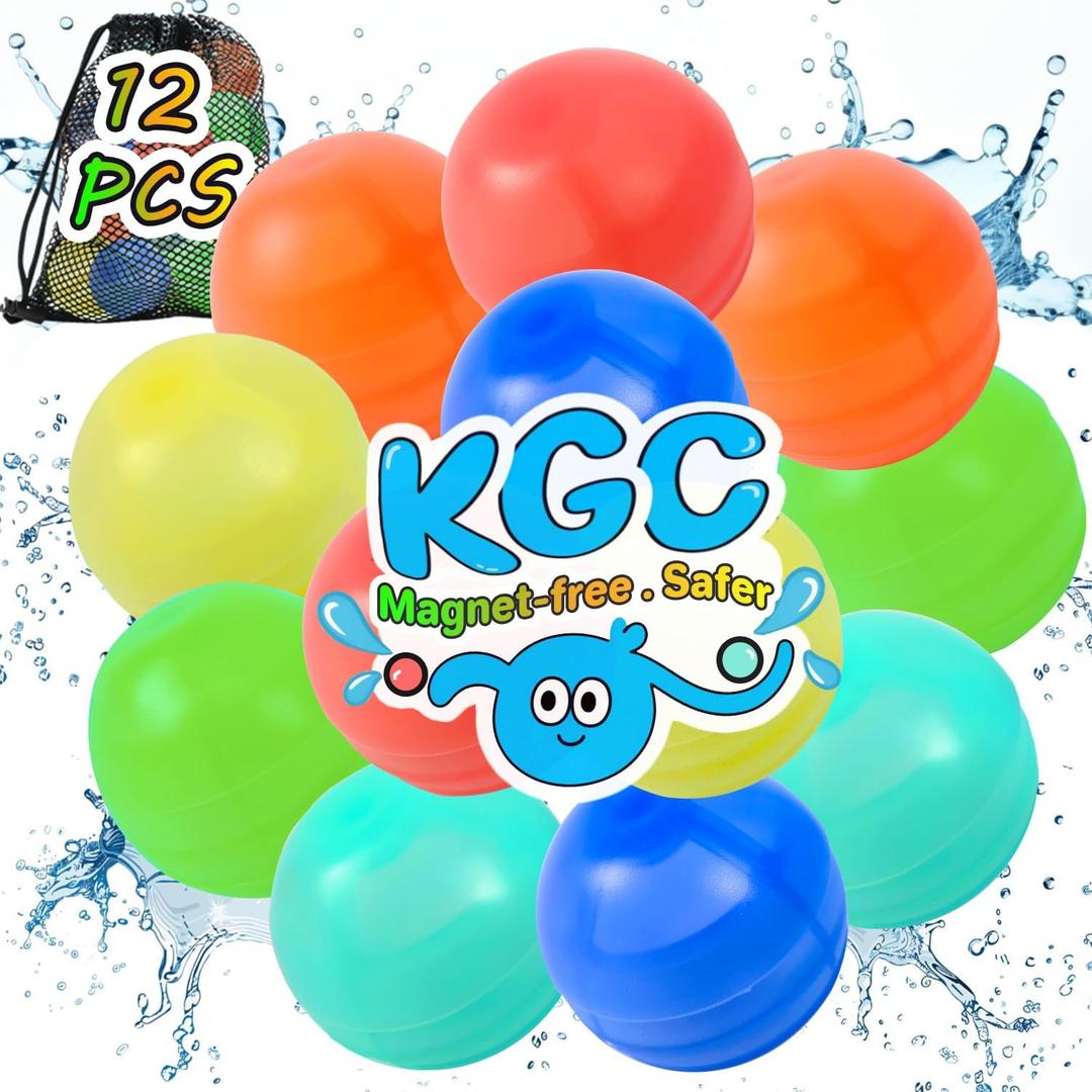 12 PCS Reusable Water Balloons - No Magnets, Self Sealing Silicone Water Bomb with Mesh Bag, Quick Fill Water Splash Ball for Outdoor Activities, Summer Toys Swimming Pool Toys Party Gift for Kids (6 Color)