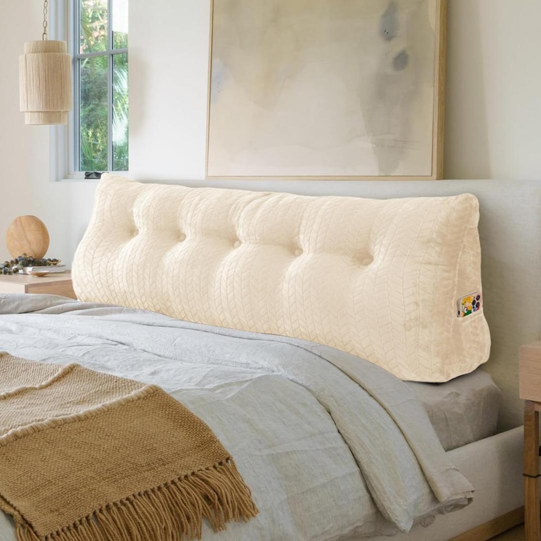 Bed Wedge Pillow for Headboard - Large Wedge Bolster for Sitting, Reading & Bed Headboard with Removable Washable Cover (Queen Size, Beige) Bed Wedge Pillow for Headboard - Large Wedge Bolster for Sitting, Reading & Bed Headboard with Removable Washable Cover (Queen Size, Beige)