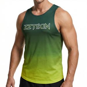 ZZTIKIN Men's Quick-Dry Tank top, Suitable for Running, Gym Workout, Sports-Type Muscle, Cooling Fabric Sleeveless Shirt (US, Alpha, XX-Large, Regular, Regular, Gradient Green) (XXL)
