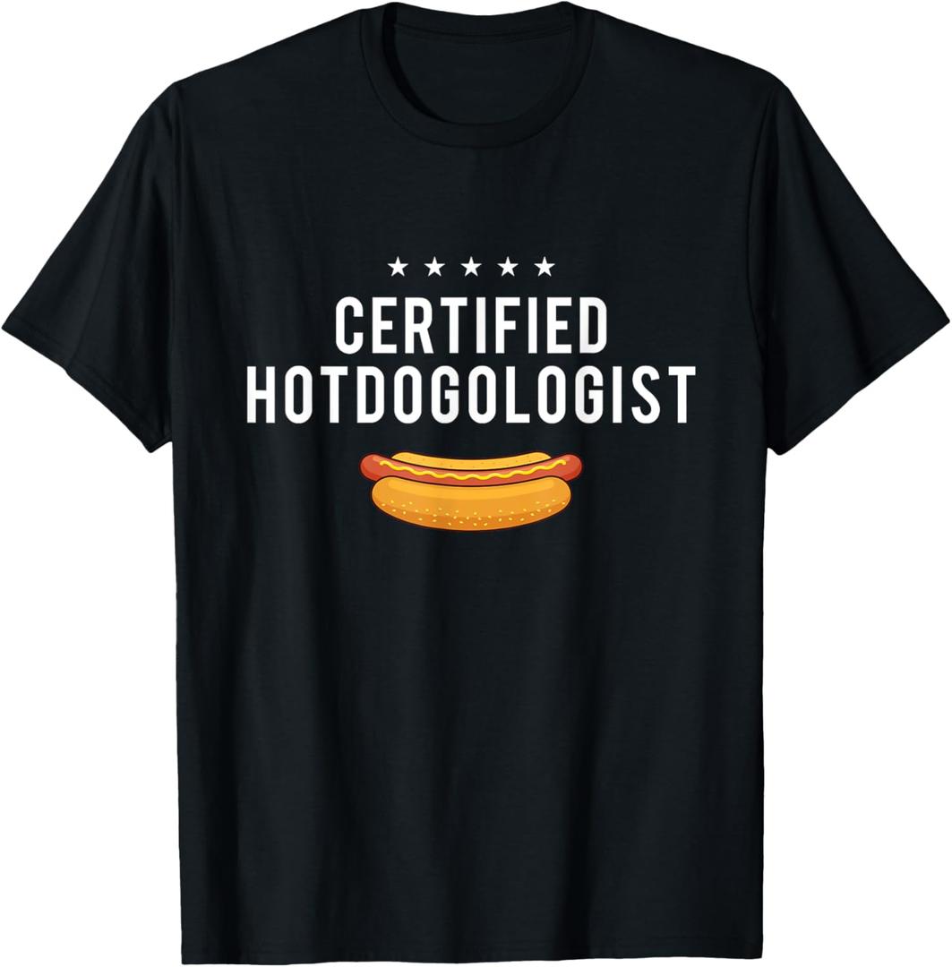 Certified Hotdogologist - Hot Dog Lover Fast Food Wiener T-Shirt for Men Women, Black, XL