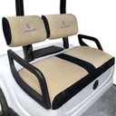 Golf Cart Seat Covers for Yamaha G22 G19 G16 G9 G2 Front Standard Seat Cushion,Cooling Mesh and Vinyl Leather Yamaha Seat Covers with Pockets,No Stapler Needed Replacement Front Seat Cover, (Beige)