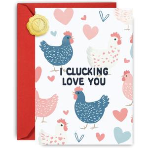 5 x Love You Valentines Day Cards (Blue Chicken)