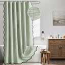 MIULEE Sage Green Scalloped Shower Curtain Linen Textured with 12 Metal Hooks Cute Heavy Duty Washable Waterproof Thick Cloth Spring Curtains with Black Border for Bathroom Hotel Bathtub,W72*L72