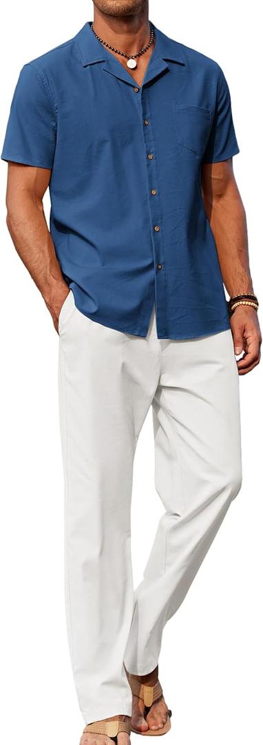 COOFANDY Men 2 Piece Linen Outfit Beach Button Down Shirt Casual Loose Pant Sets (X-Large)