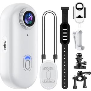 4K Mini WIFI Action Camera 128GB Thumb POV Portable Body Cam Wearable Video Recorder with IPX7 Waterproof Camcorder, Helmet Mount, Magnetic,Pocket Sport DV for Bike Cycling, Pet, Vlogging(White)