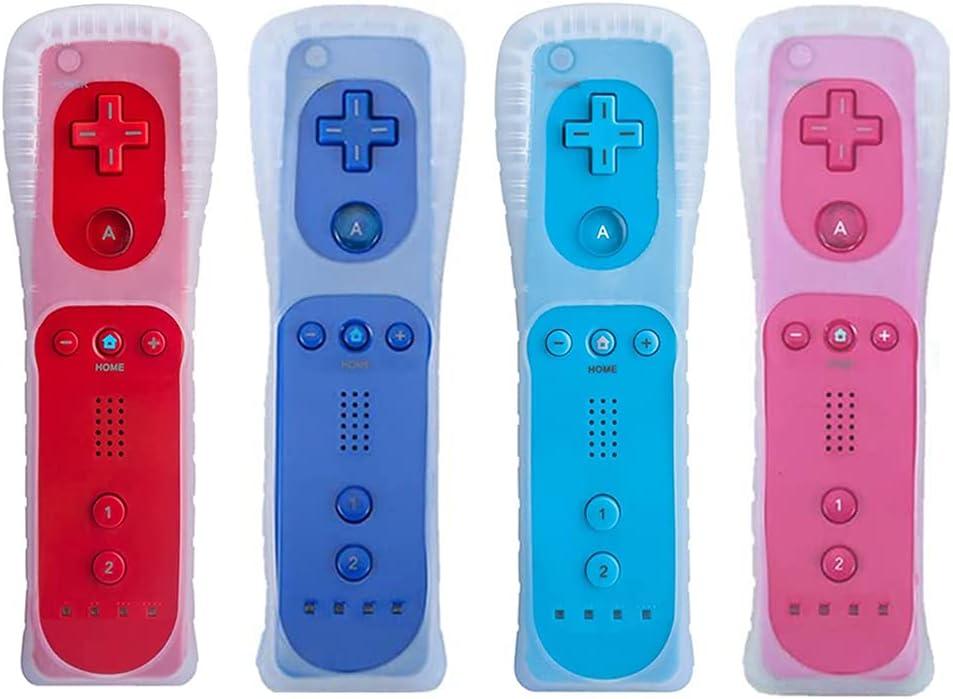 Wii Remote Controller, 4 Packs Upgrade Wireless Controller Compatible with Wii Wii U(Red Blue Pink Deep Blue)