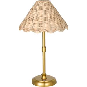 Folux Cordless Boho Rattan Table lamp, 5200-mAh Rechargeable Battery, 3-level Brightness Dimmable, Build-in Integrated LED 320 Lumen Max, Rattan Shade, for Bedside Restaurant Resort Hotel Dining Table (16'' Tall Gold)