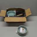 Ceramic 6.1inch Raised Dog Bowl with Stand for Small and Medium Breed Dog Dish Pet Food and Water Bowl (Double Bowl with Stand - Light Green, 28oz)