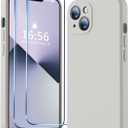 BossKiss Compatible with iPhone 14 Case, Silicone Upgraded [Camera Protection] [2 Pcs 9H Screen Protector], Soft Anti-Scratch Microfiber Lining, 6.1 inch, Stone