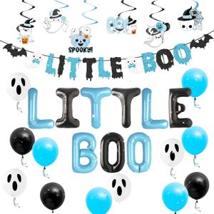 Halloween Little Boo Baby Shower Decorations for Boy Little Boo Party Supplies Halloween Ghost Balloons for Blue Spider Web Party Blue Black halloween Boy Baby Shower Decorations