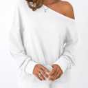 AUTOMET Women Off the Shoulder Sweatshirt Oversized Tops Fall Outfits 2026 Y2k Clothes Fashion Clothing Trendy Top (White, L)
