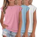 3 Pack Girl's Short Sleeve Shirts Kids Cap Sleeve Crewneck Tops Casual Summer Loose Fit Tees for Teens
