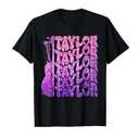 Girl Retro Taylor First Name Personalized Groovy 80's Pink T-Shirt XS