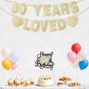 2 x 80th Birthday Decorations for Men Women, Gold Glitter 80th Birthday Banner with Cake Topper 80 Years Loved Banner 80 B-DAY Party Decorations