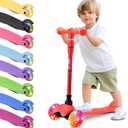 Hurtle Mini Kickboard 3 Wheel Scooter for Kids Ages 2-5 - Lean-to-Steer Toddler Scooter with Light-up LED Wheels, Adjustable Height & Rear Foot Brake for Boys. & Girls, Anti-Slip, Indoor/Outdoor