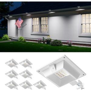 8 Pack White Solar Powered Gutter Lights Outdoor Decorative Waterproof 12 LEDs Yard Lamp for Lighting Fence, Railing, Outside Wall, Deck, Garden, Path, Backyard, Walkway, Patio, Holeless Installation