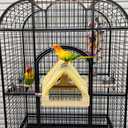 ShuRung Bird Cotton Linen Tent House with Stainless Steel Shelves Two-Layer Perch Habitat for Parrot, Budgie, Conure, Lovebird, Parakeet Cozy Hideaway Cave for Bird Cage （V）