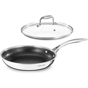 DELUXE Hybrid Ceramic Nonstick 10-Inch Fry Pan with Tempered Glass Lid, Skillet with Stay-Cool Handles, Dishwasher&Oven Safe, PFOA Free Compatible with All Cooktops