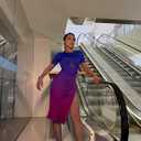 GOKATOSAU Women's Sexy Bodycon Short Sleeve Slit Ruched Summer Club Party Midi Dress (M)