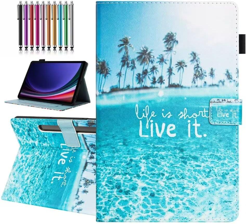 Case for Samsung Galaxy Tab S9 FE 10.9 Inch/S9 11 Inch 2023 Model, Auto Wake/Sleep, Premium PU Leather Folding Stand Cover with Pen Holder & Multiple Viewing Angles - Beach