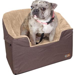 K&H Pet Products Bucket Booster Dog Car Seat, Seat Belt Secured, 2 Safety Leashes, Washable Covers, Sturdy Dog Booster Seats for Small to Medium Pets - Large Tan/Tan