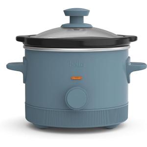 Bella 1.5 Qt Slow Cooker with 3 Heat Manual Control, Ceramic Nonstick Coating, Dishwasher Safe Stoneware Pot and Tempered Glass Lid, Tangle Free Cord Wrap & Cool Touch Handles, Seaglass, 1.5 Quarts