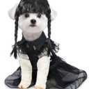 Coume 3 Pcs Halloween Dog Costumes for Dog with Belt and Wig Black Cute Pet Costume Dress for Puppy Dogs Cats Cosplay Halloween Birthday Party Outfit(M)