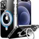 Temdan Magnetic for iPhone 12 & iPhone 12 Pro Case,[with 360Rotatable Invisible Magnetic O-Ring Stand][Shockproof][Compatible with MagSafe] Slim Phone Case 6.1" Clear