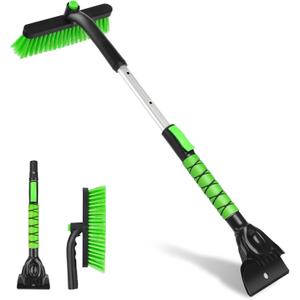 Yougfin Snow Brush with Ice Scraper 33 inch, 2 in 1 Extendable Snow Removal for Cars with Foam Grip and 360° Pivoting Brush Head, Heavy Duty Snow Cleaner for Auto Truck SUV