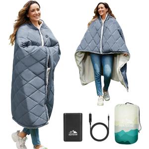 Heated Blanket Battery Operated, 12V Portable Wearable Heated Shawl Poncho with 3 Heating Modes,Electric Heating Outdoor Blanket Throw for Camping,Traveling,Picnics,Car,50''X70'' (Gray)